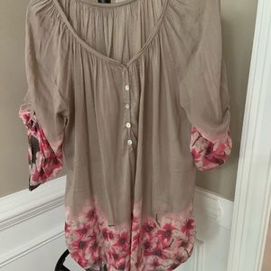 Brown and floral blouse